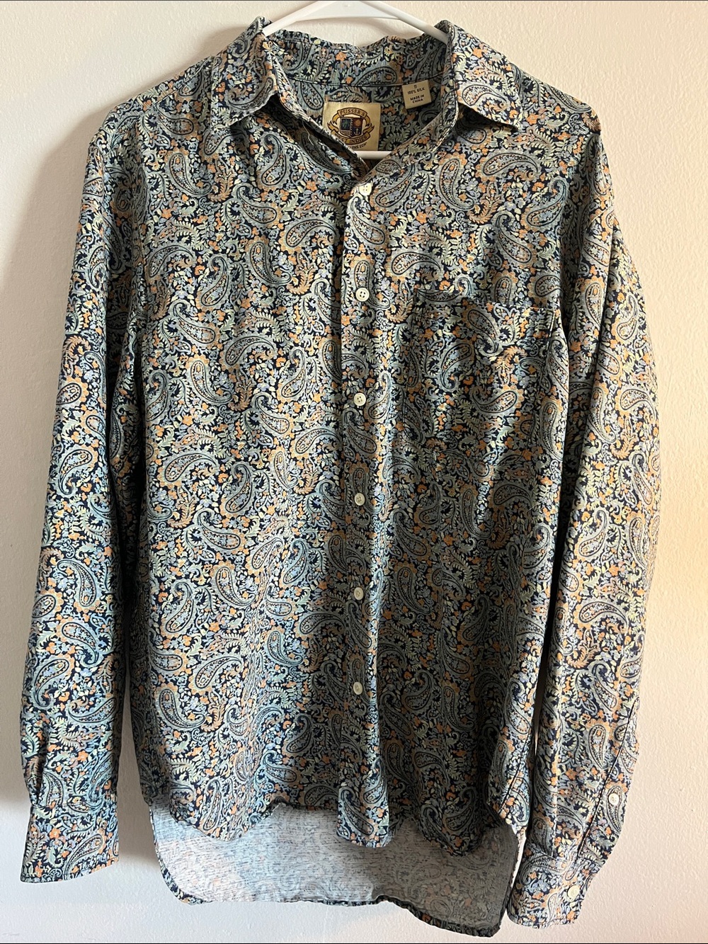 SILK Paisley Button-Up Shirt in Blue and Tan
